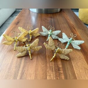 Beaded Dragonfly Napkin Ring Set in Gold - 6 Rings